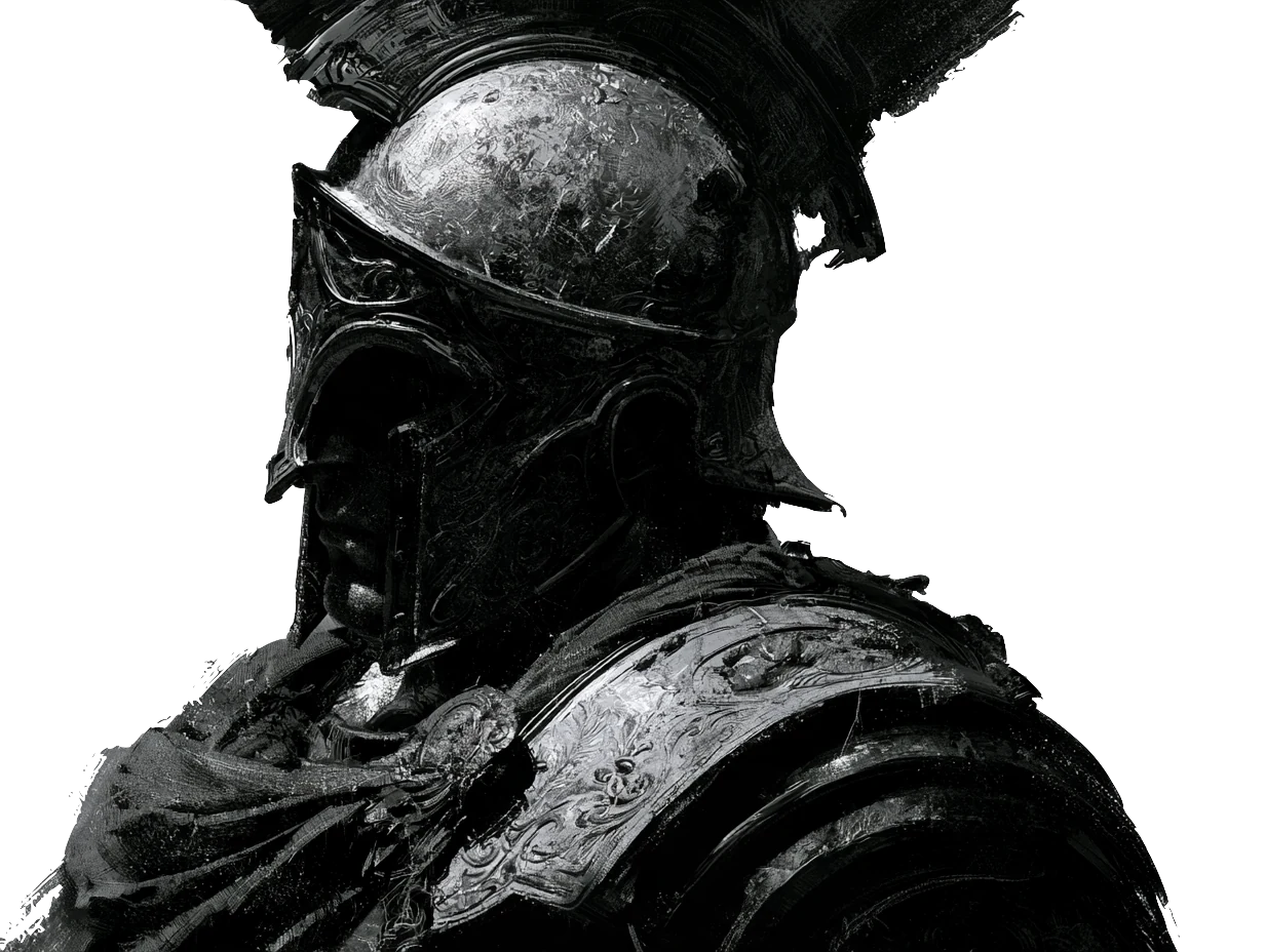 Ink portrait of a warrior in ornate armor