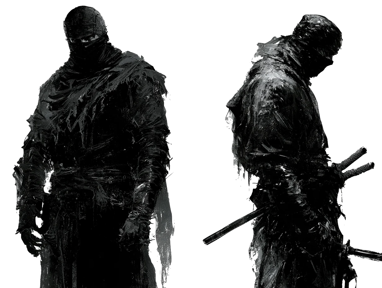 Ink portrait of two shinobi standing together