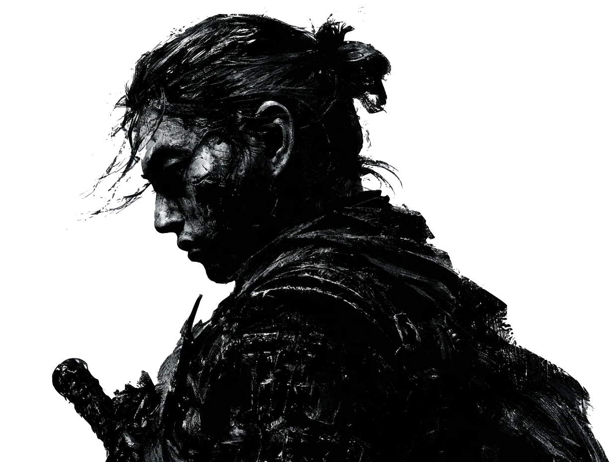 Ink portrait of a samurai in profile